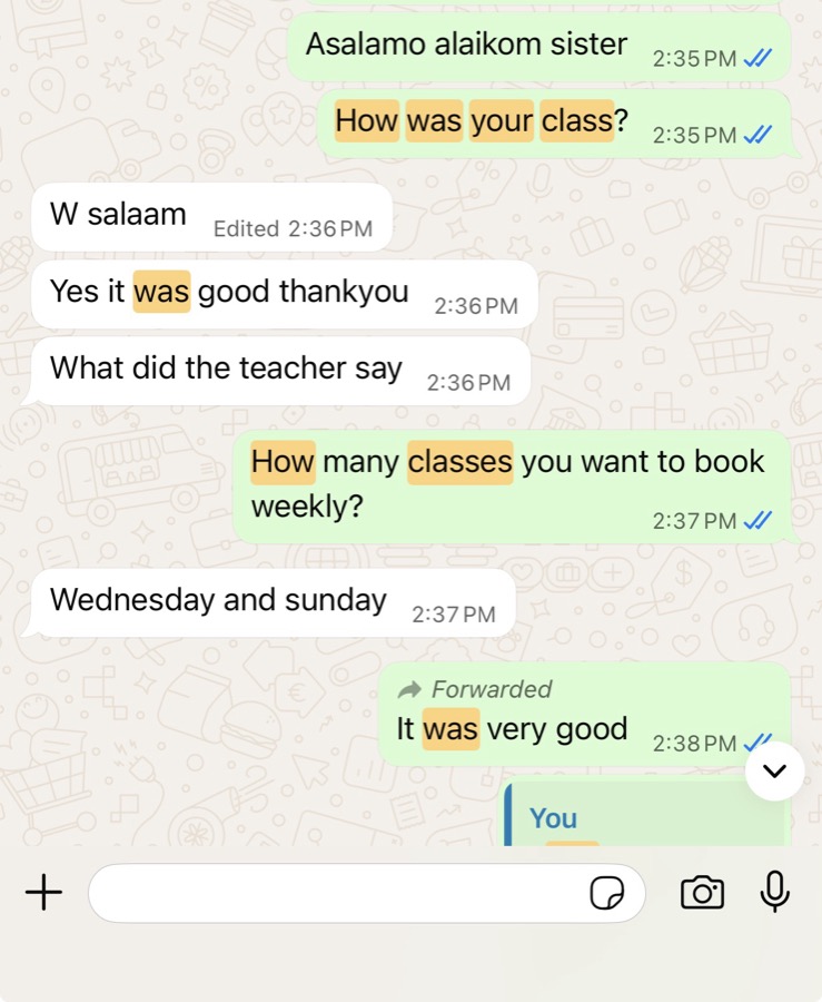 Verified WhatsApp feedback from a Tayseerul Quran student