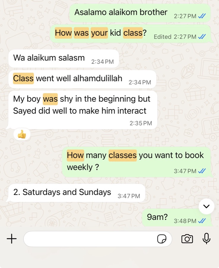 Verified WhatsApp feedback from a Tayseerul Quran student