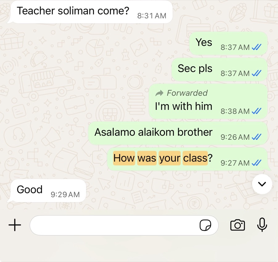 Verified WhatsApp feedback from a Tayseerul Quran student