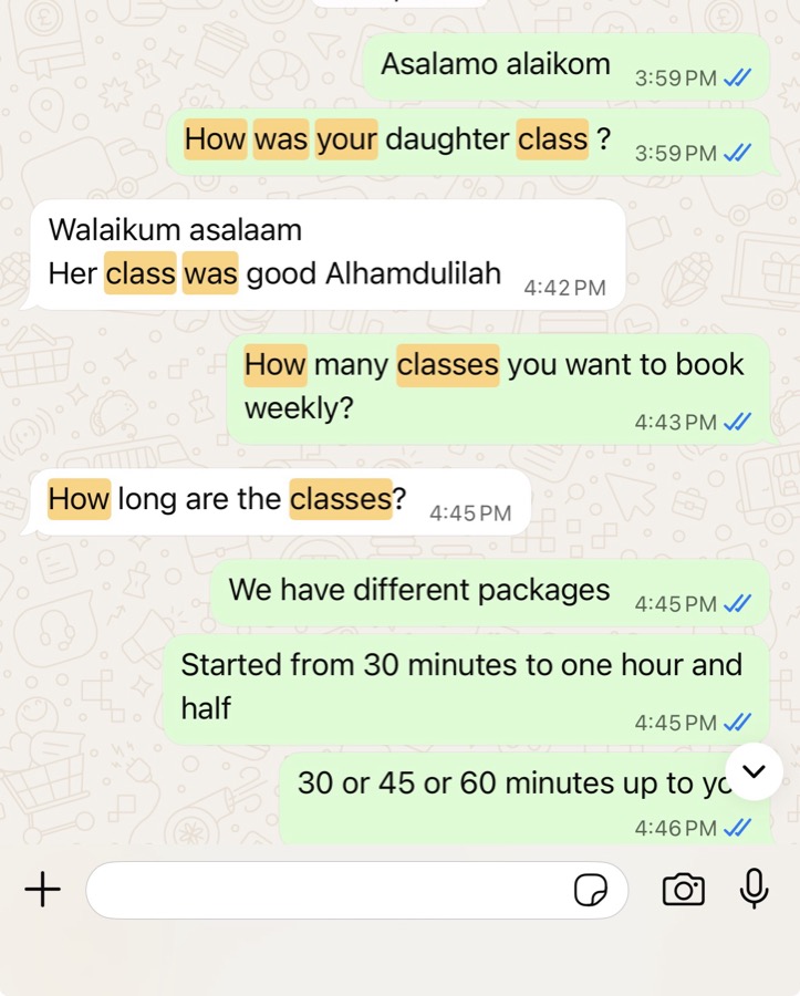 Verified WhatsApp feedback from a Tayseerul Quran student