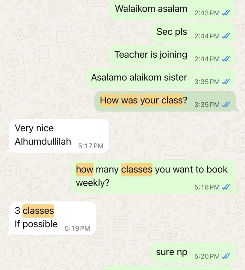 Verified WhatsApp feedback from a Tayseerul Quran student