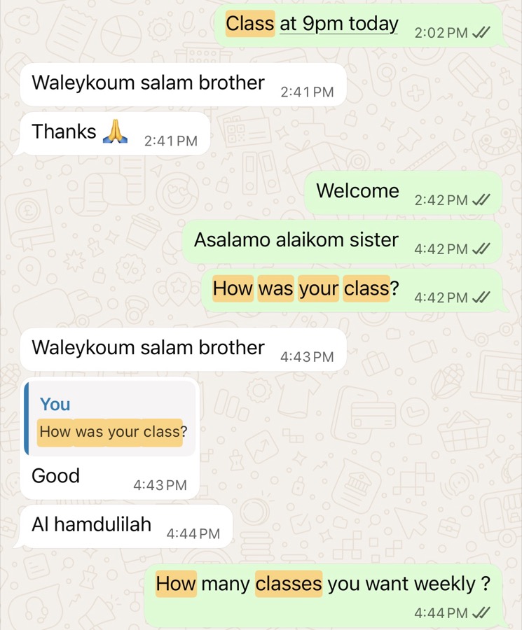 Verified WhatsApp feedback from a Tayseerul Quran student
