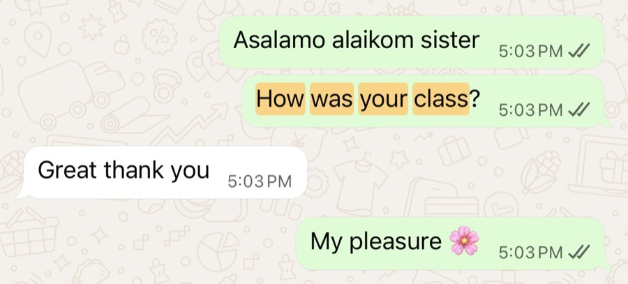 Verified WhatsApp feedback from a Tayseerul Quran student