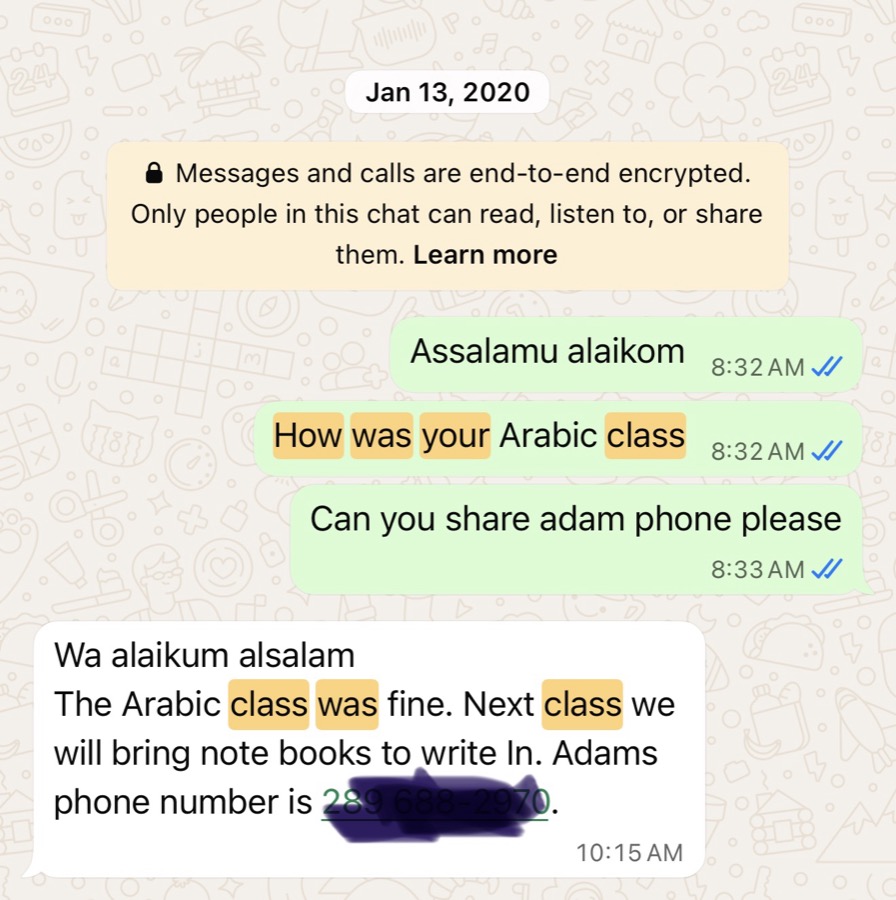 Verified WhatsApp feedback from a Tayseerul Quran student