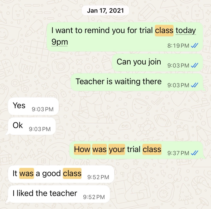 Verified WhatsApp feedback from a Tayseerul Quran student