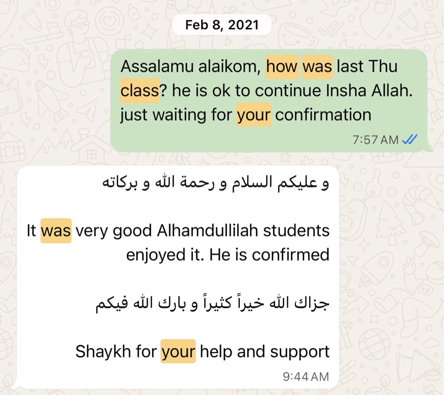 Verified WhatsApp feedback from a Tayseerul Quran student
